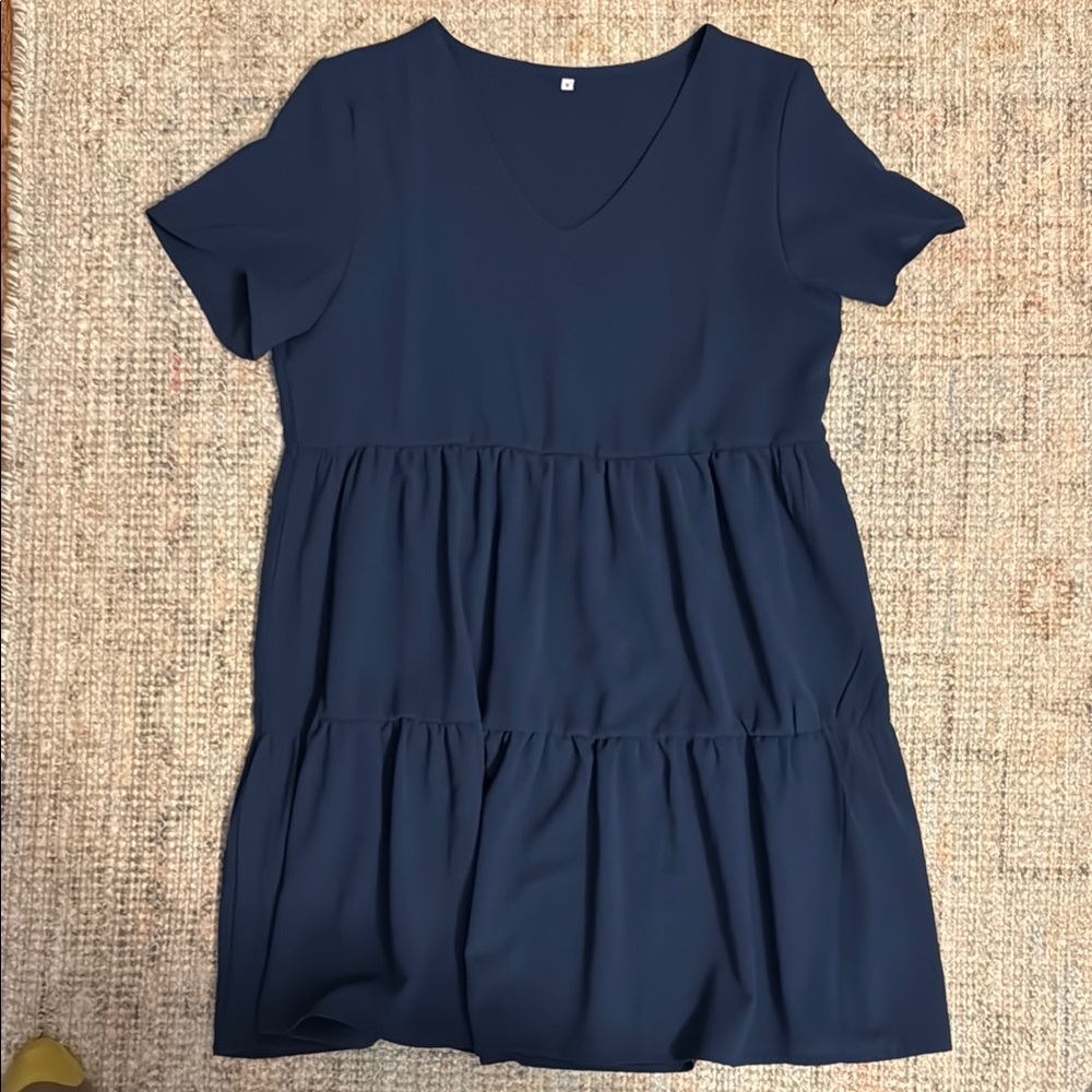 Elegant Navy Blue V-Neck Dress